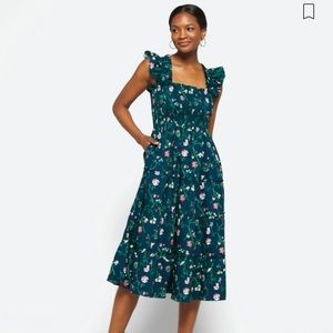 Hill House The Ellie Nap Midi Dress Moody Floral Smocked Tiered Fairy